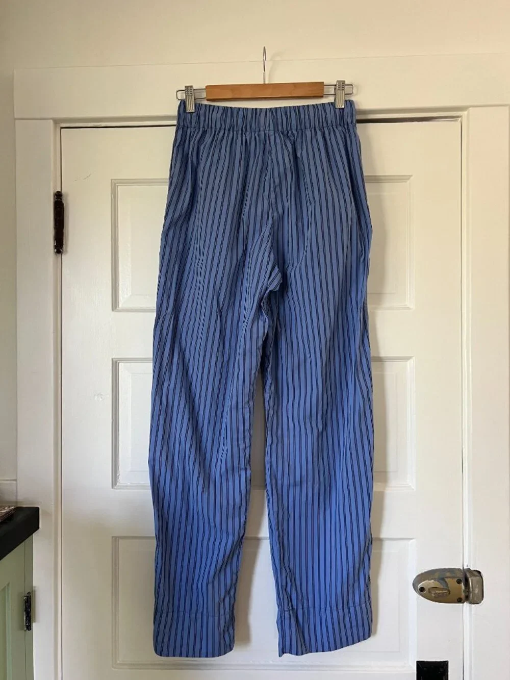 TEKLA Blue Striped Poplin Pyjama Set Size Small Matching Pants Shirt Luxury